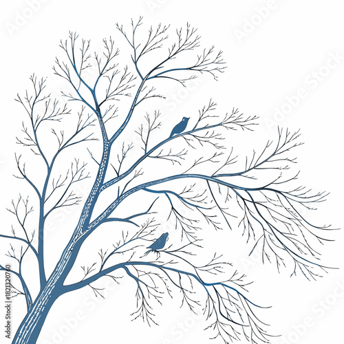 Winter Tree with Birds A Serene Nature Illustration.