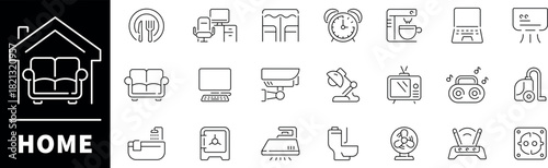 Home icon set. Thin line icons set related to home and house. Home icons collection in line style. Home, house, estate, property, apartment, mortgage