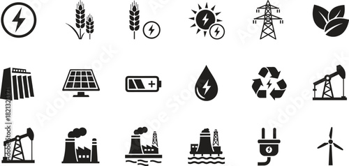 Diverse energy sources icons for a sustainable future technology and nature