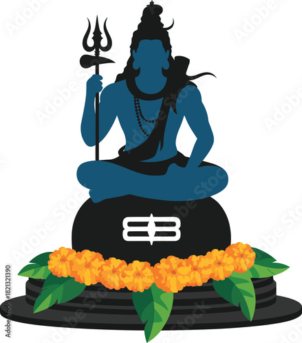 Lord Shiva on Shivlinga Flat Vector Illustration .