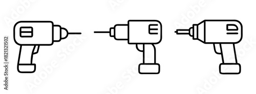 Drill vector illustration set, power tool icon, cordless drill machine, electric hand drill, tool