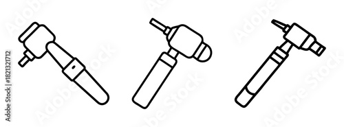 Outline vector illustration of otoscopes for ear examination and medical diagnosis equipment tool