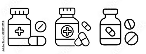 Pharmaceutical medication bottles and pills vector illustration for healthcare and medicine concept