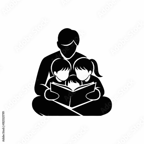 Father reading to his children, a heartwarming family moment.