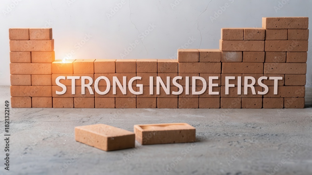 Fototapeta premium Brick wall displaying inspirational quote in a construction scene