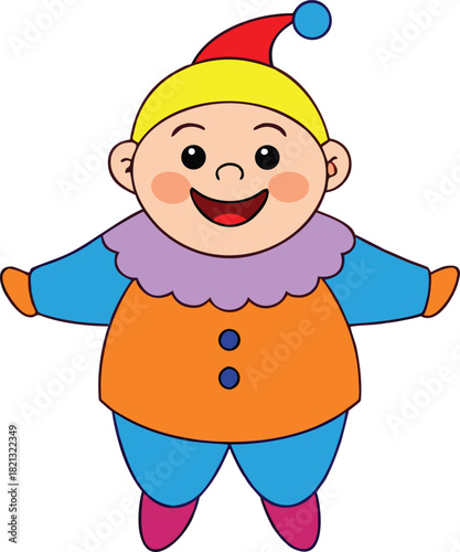 Joyful chubby baby character vector illustration colorful festive outfit for graphics design