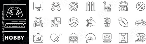 Hobby icon set. Thin line icons set related to hobby and recreation. Hobby icons collection in line style.