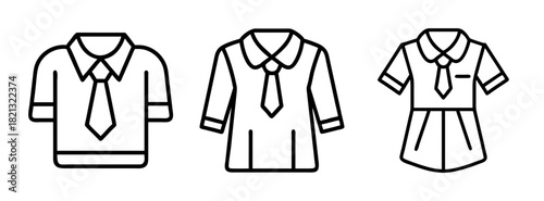 School uniform outline vector illustration: shirt, tie, dress, skirt, clothing, fashion style