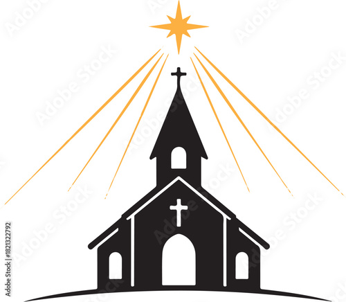 Christian epiphany celebration with church silhouette and shining star