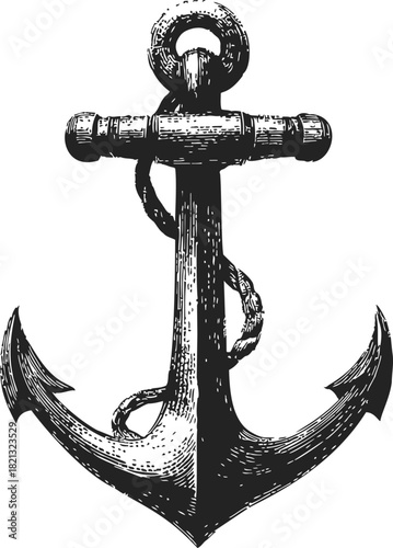 Anchor hand drawn sketch with rope, vintage nautical style. Vector illustration