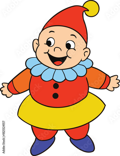 Joyful chubby baby clown in vibrant outfit vector illustration scalable eps icon