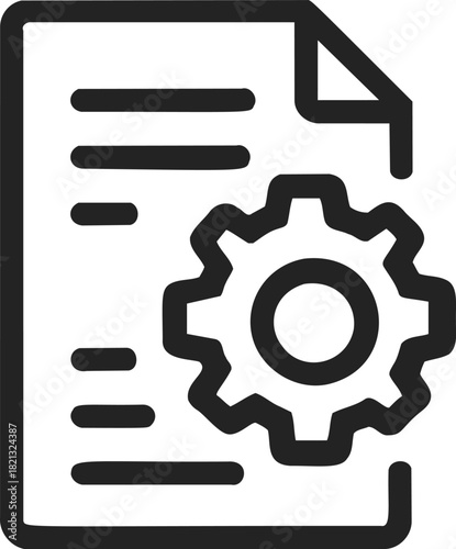 Document settings icon, sketch style, hand drawn paper with gear symbol. Vector illustration