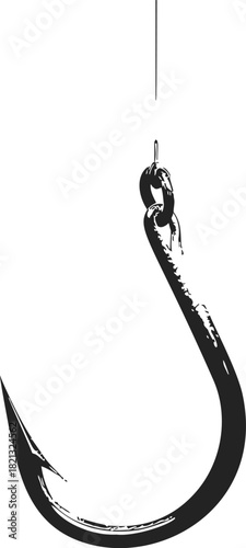 Fish hook sketch hand drawn style with detailed line art on white background. Vector illustration