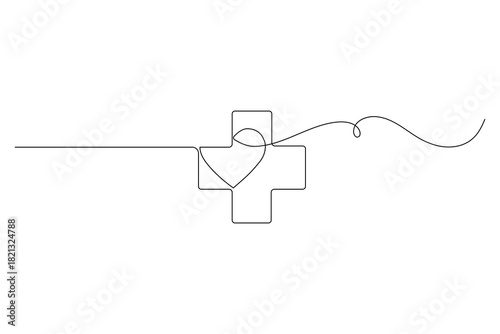 Medical cross and heart single continuous online art