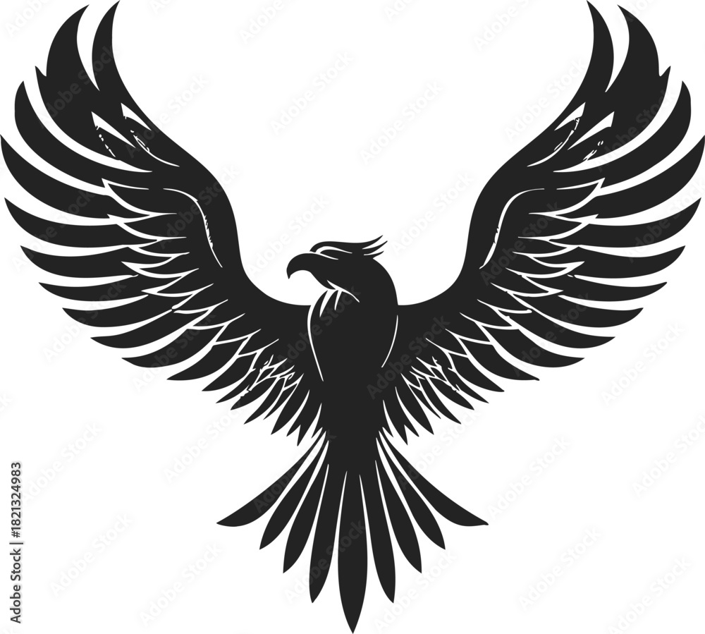 Fototapeta premium Eagle silhouette sketch, hand drawn style with wings spread wide. Vector illustration