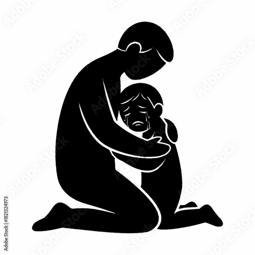 Silhouette of a parent comforting a crying child.