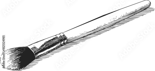 Makeup brush sketch, hand drawn vector, detailed single cosmetic tool on white background. Vector illustration