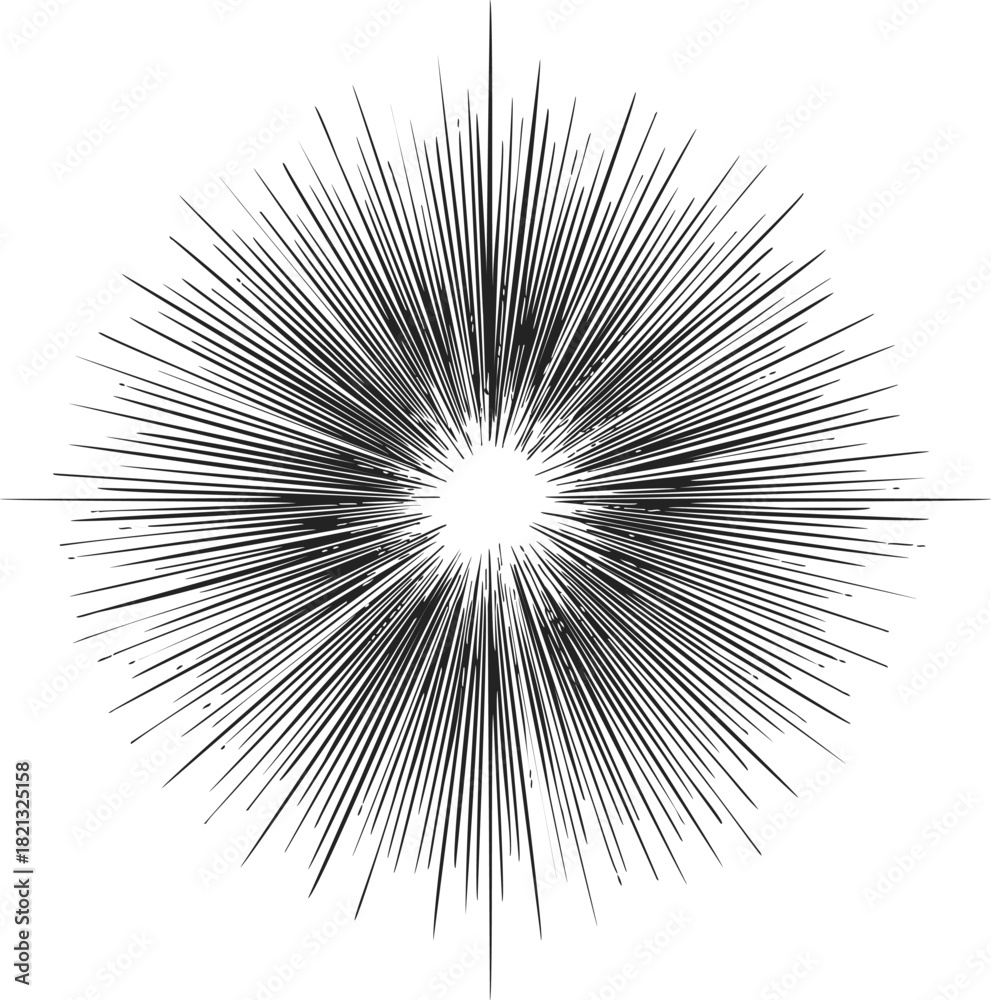 Obraz premium Radial burst sketch hand drawn black sunburst with dynamic lines on white background. Vector illustration