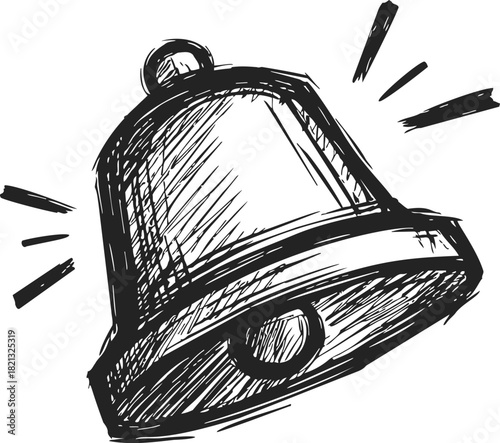 Bell sketch hand drawn style with ringing motion lines. Vector illustration