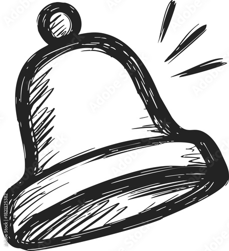 Bell sketch hand drawn ringing with sound lines. Vector illustration