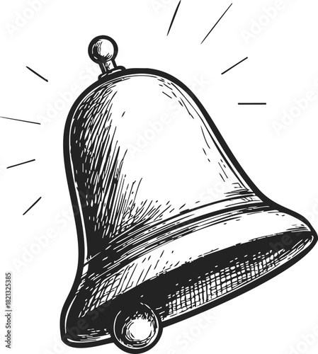Bell sketch hand drawn with ringing lines and vintage engraving style. Vector illustration