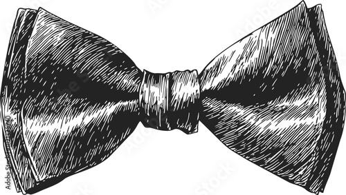 Bow tie, hand drawn sketch with cross-hatching, formal neckwear accessory. Vector illustration