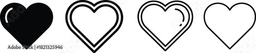 Four heart icons collection in different styles on white background