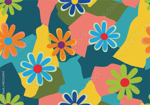 Colorful Floral Pattern Abstract Flower Design with Bold Colors on a Textured Background for Creative Projects