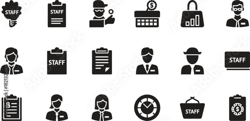 Set of Black and White Line Icons Depicting Various Business Roles