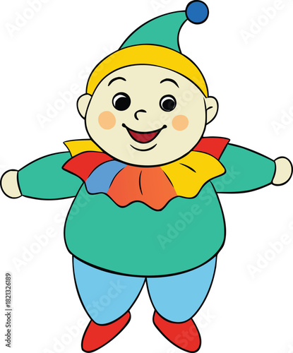 Joyful chubby baby clown in vibrant colors vector illustration scalable eps icon