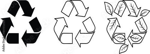 Progression of recycling symbols solid black outline and nature inspired design
