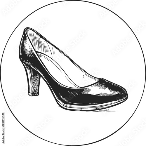 High heel pump shoe, hand drawn sketch style, classic women's footwear. Vector illustration