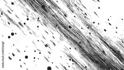 Black ink splatter sketch with diagonal hand drawn lines and scattered spots. Vector illustration