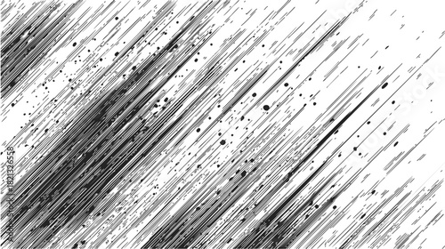 Black diagonal lines sketch with ink splatter abstract pattern on white background. Vector illustration