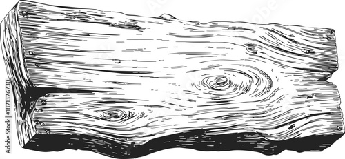 Wood plank sketch hand drawn with detailed grain texture and knots. Vector illustration