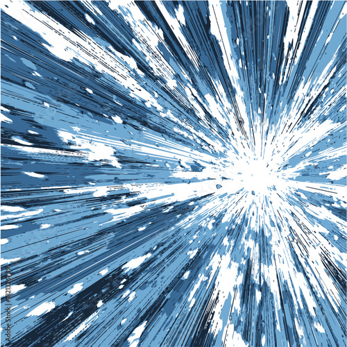Explosion burst sketch dynamic blue lines radiating from center. Vector illustration