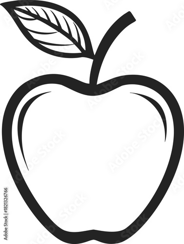 Apple outline sketch, hand drawn style with single leaf and bold lines. Vector illustration
