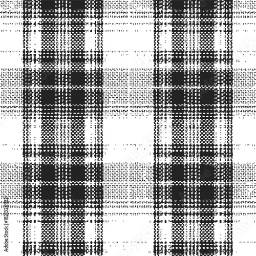 Plaid pattern sketch, hand drawn black and white seamless textile background. Vector illustration