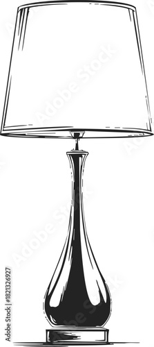 Table lamp sketch, hand drawn style with classic shade and elegant base. Vector illustration