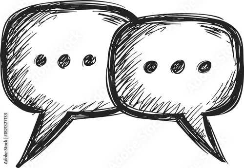 Speech bubbles, hand drawn sketch style with ellipsis dots, dialogue balloons. Vector illustration
