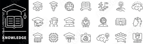 Knowledge vector icons collection. Thin line icons related to knowledge and education. Knowledge vector icons in line style