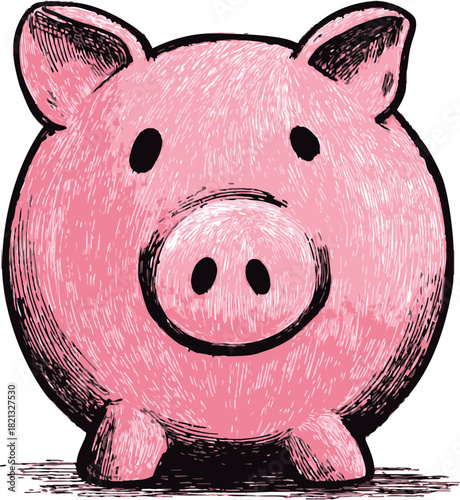 Piggy bank sketch hand drawn style with round body and simple features. Vector illustration