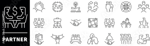 Partner vector icons. Thin line icons related to partner and Partnership. Partnership vector icons in line style