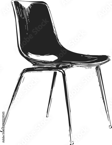 Chair sketch hand drawn modern accent seat with metal legs. Vector illustration