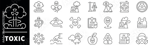 Toxic vector icons.Thin line icons related to toxic and radioactive. Toxic vector icons in line style.
