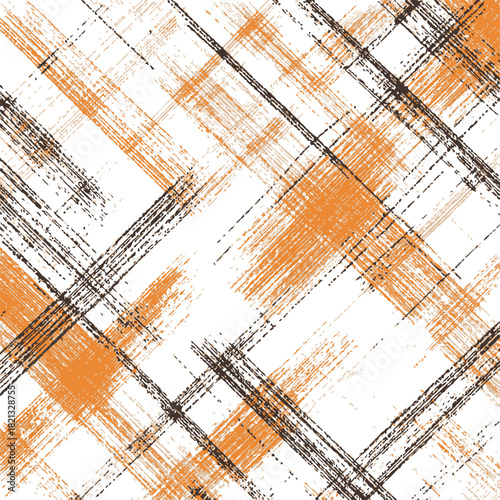 Abstract geometric pattern sketch, hand drawn diagonal orange and black crisscross lines. Vector illustration