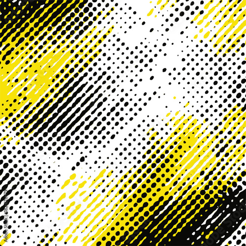 Halftone pattern sketch hand drawn diagonal black yellow abstract background. Vector illustration