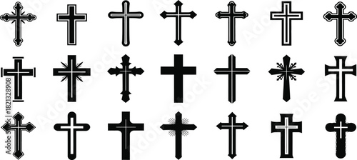 Collection of christian crosses in various styles and designs for religious use