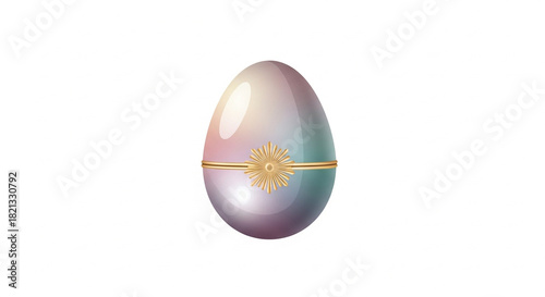 Shimmering Ombre Decorative Egg with Golden Band and Ornate Starburst Motif on White