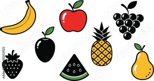 Collection of colorful cartoon fruits on a white background
